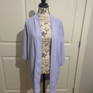 lightweight purple coverup with elbow-length sleeves